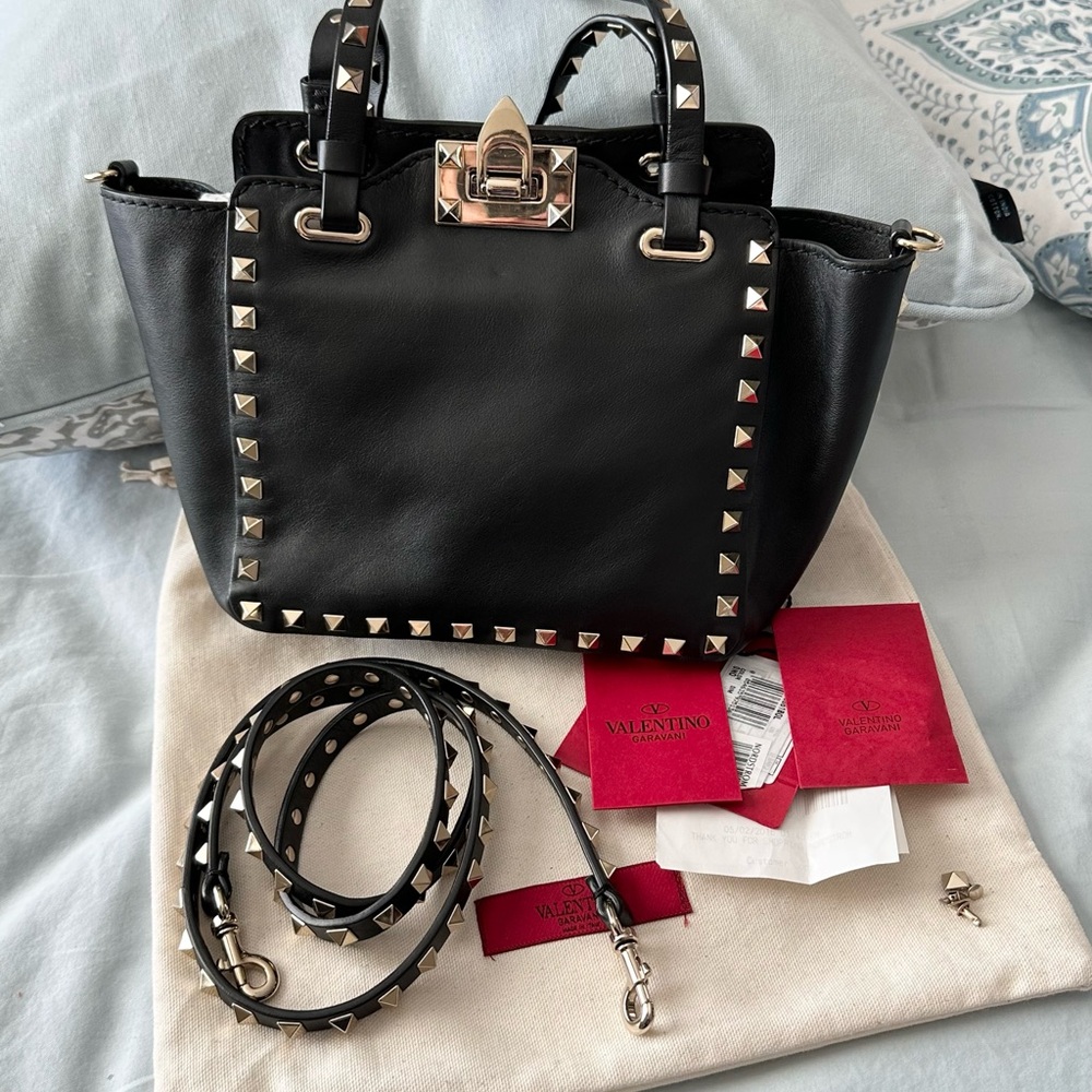 Valentino Garavani Rockstud Black Leather Tote Mini Bag